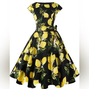 Rockabilly 50’s style lemon dress sz L